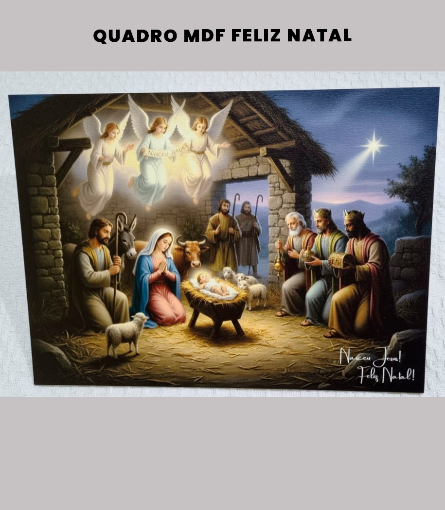 Quadro MDF Feliz Natal Nascimento  de Jesus